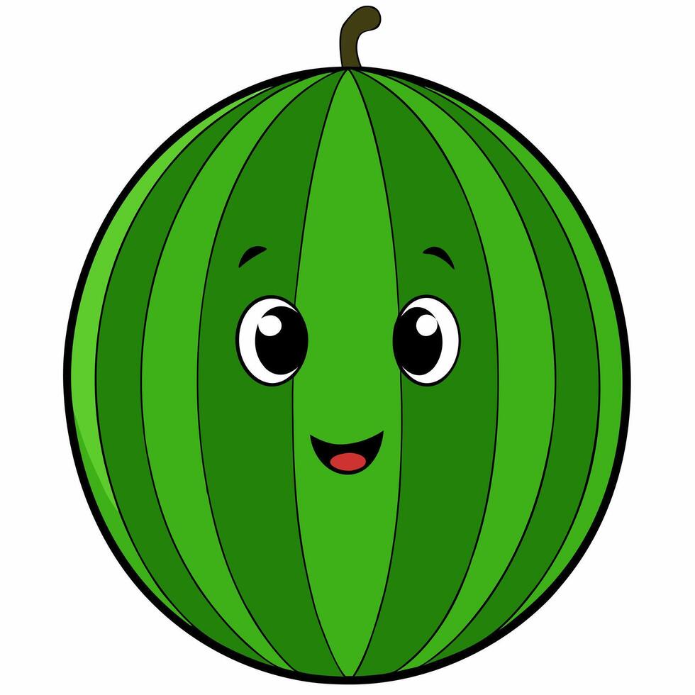 Cute cartoon watermelon isolated on white background. Front view. vector