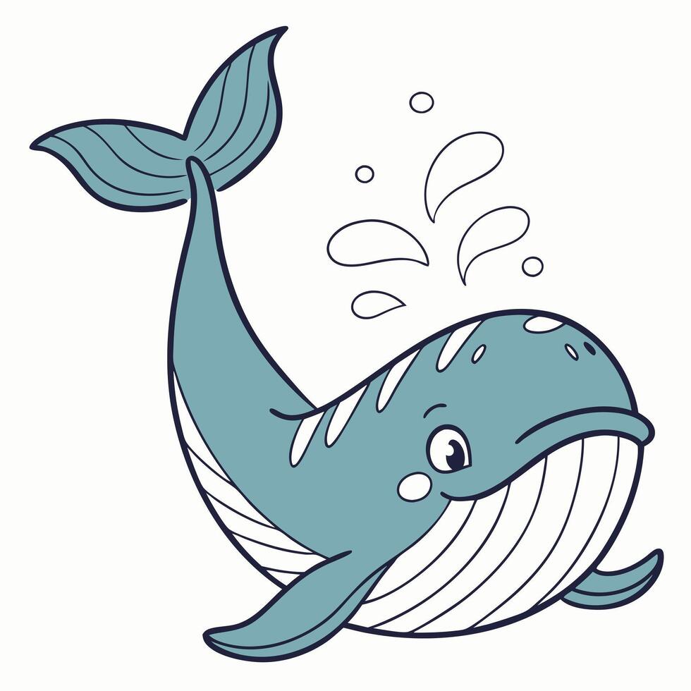 Cute cartoon whale isolated on white background. Side view. vector