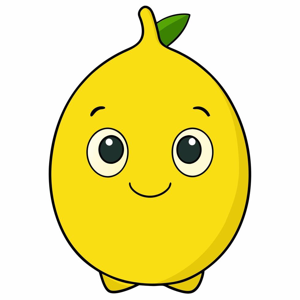 Cute cartoon fruit lemon isolated on white background. Front view. vector