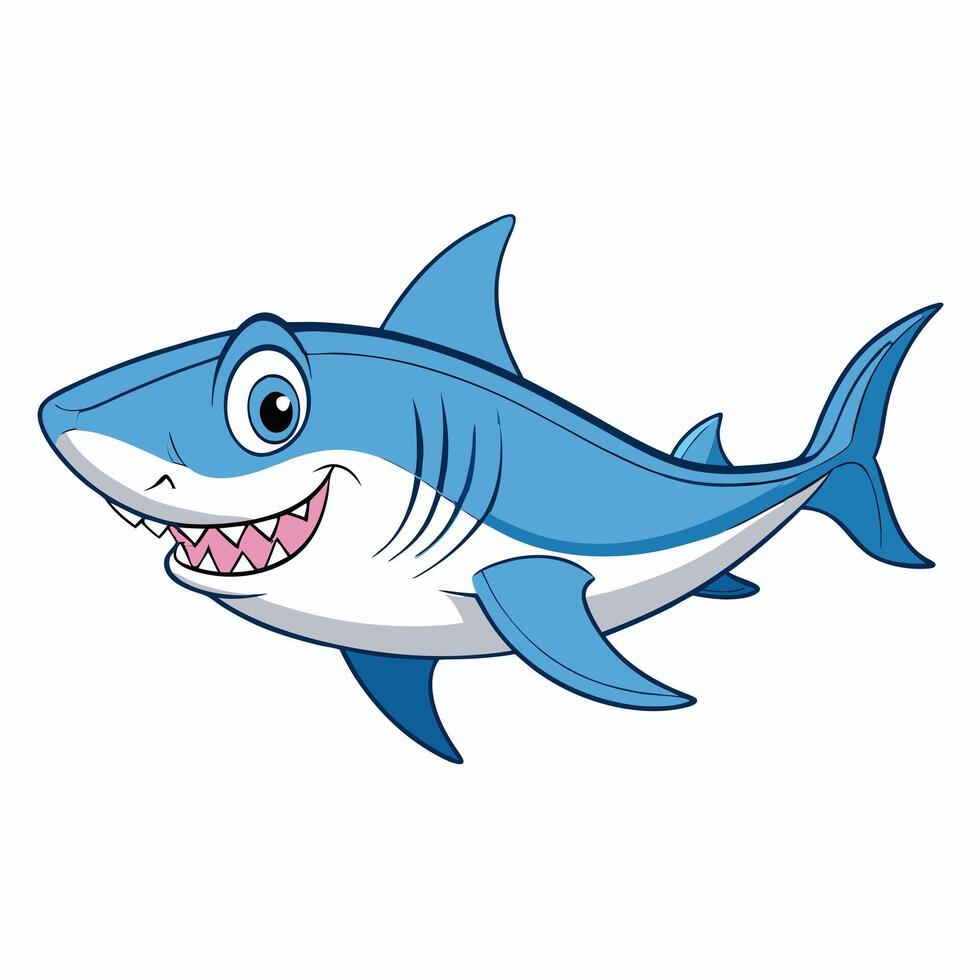 Cute cartoon shark isolated on white background. Side view. vector