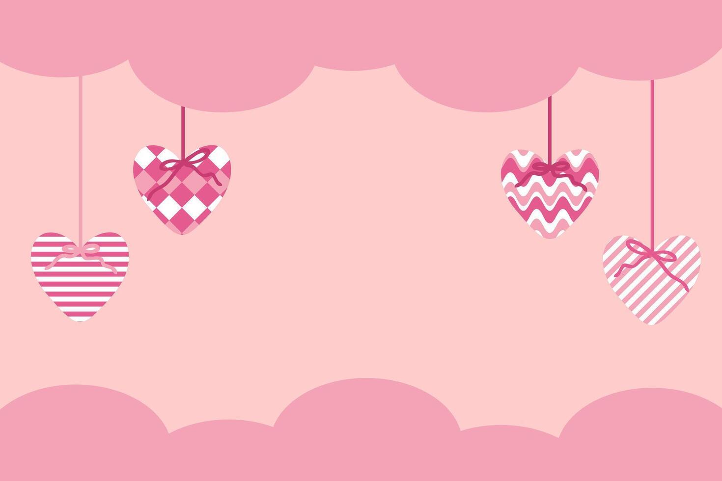 Valentine's Day hearts on the cloud sky background banner with empty copy space. Festive design for card, invitation, label, sale. Hand drawn illustration. vector