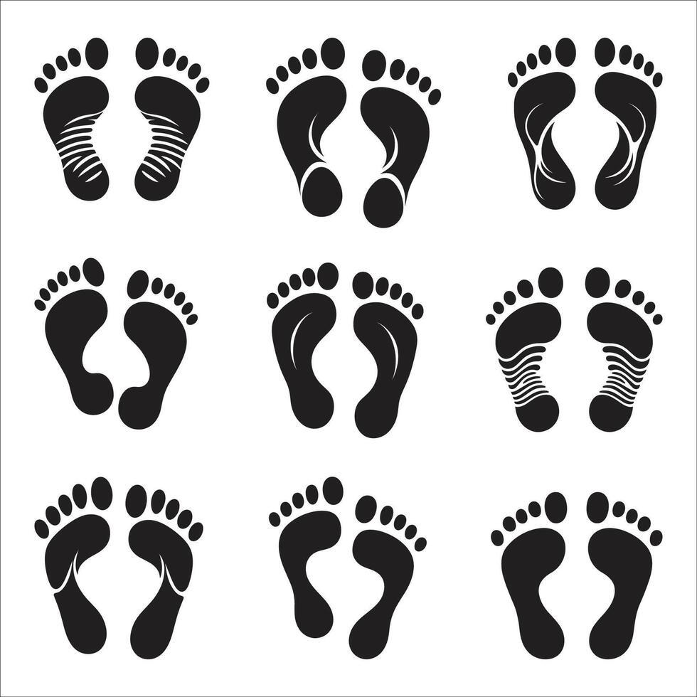 Diverse footprints Illustration, set of Unique Footprints Isolated On White Background vector