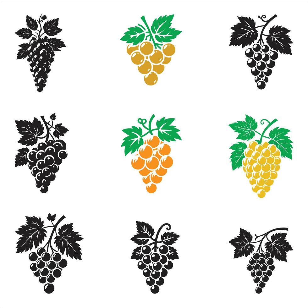 Grapes Silhouette set Collection icons Isolated On White Background vector