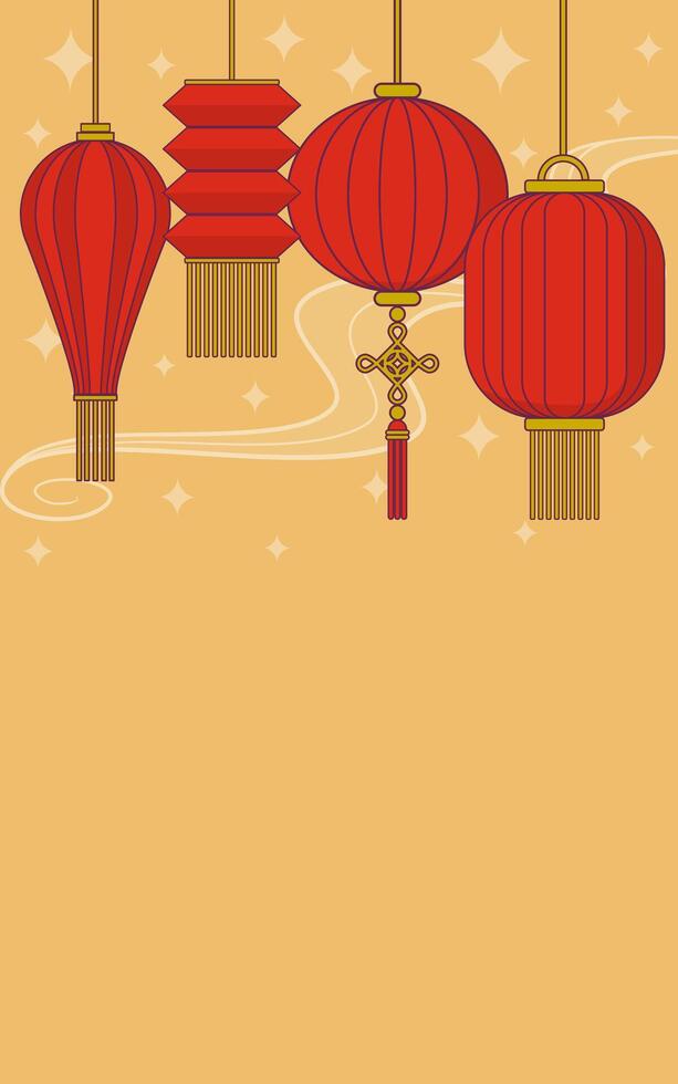 Chinese red lanterns on yellow background. Lunar New Year Celebration. Oriental wallpaper. vector