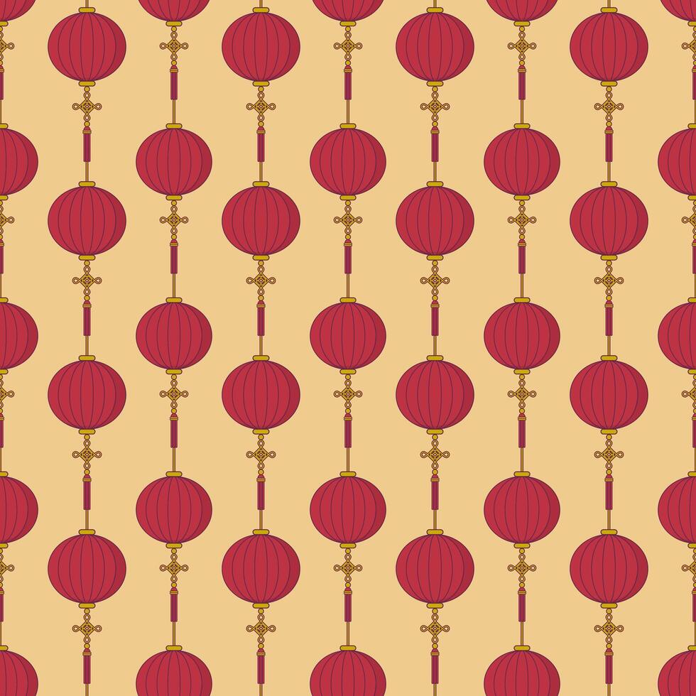 Seamless Chinese lantern pattern. Red hanging lantern background. Lunar New Year. Mid Autumn festival. Oriental wallpaper. vector