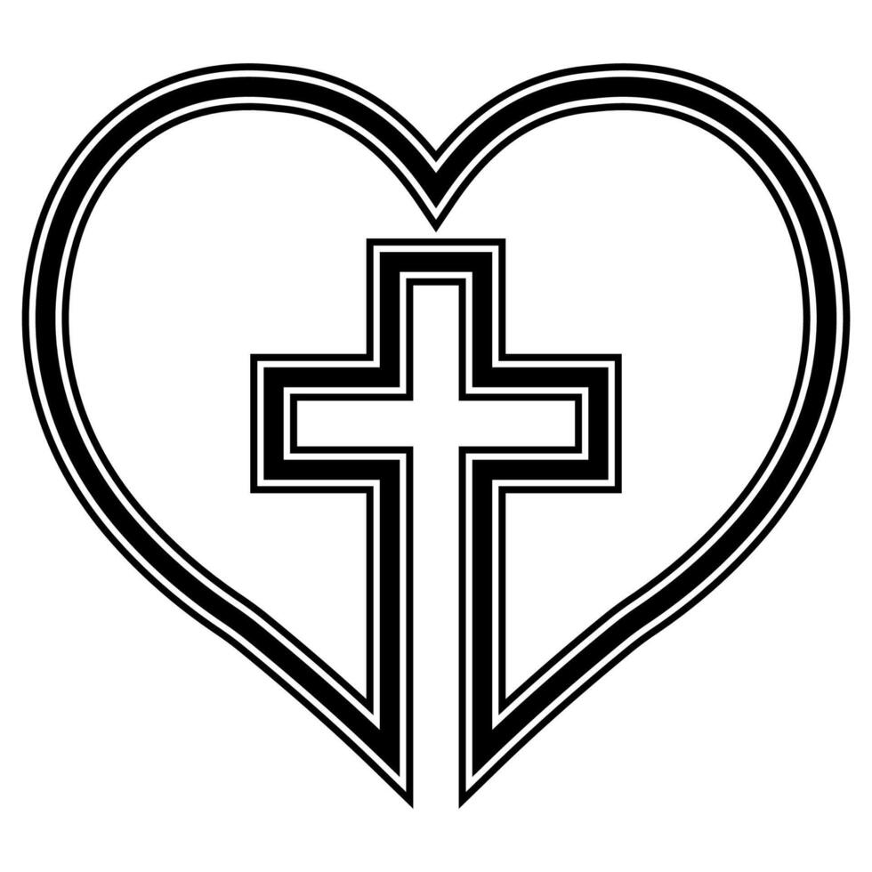 Heart with Cross Icon, heart cross love faith religion Christianity vector
