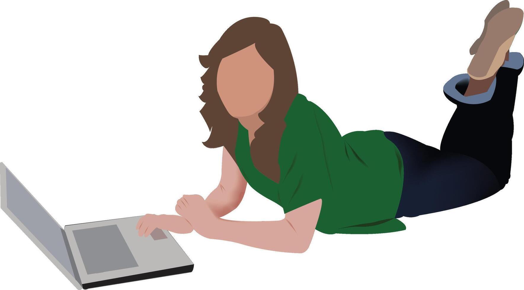 Young woman lying on the floor is using laptop computer vector