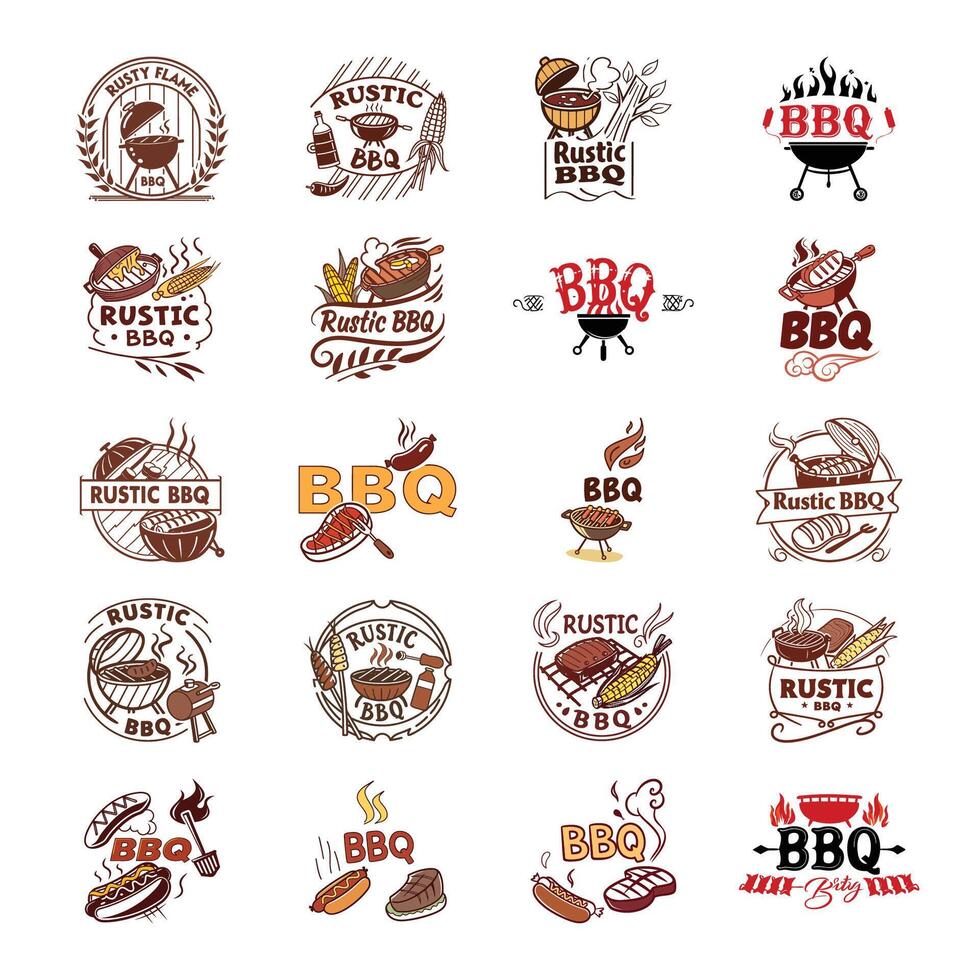 A set of BBQ emblems with retro style illustration vector
