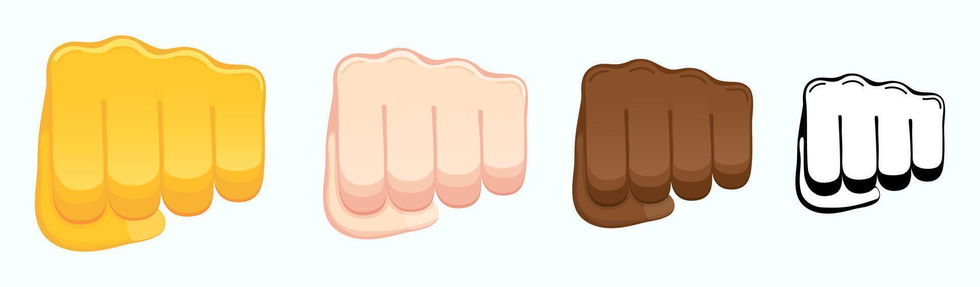 Oncoming fist icons. Hand gesture with various skin tones illustration vector