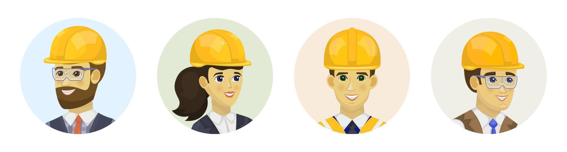 Portraits of builders and engineers in construction helmets illustration vector