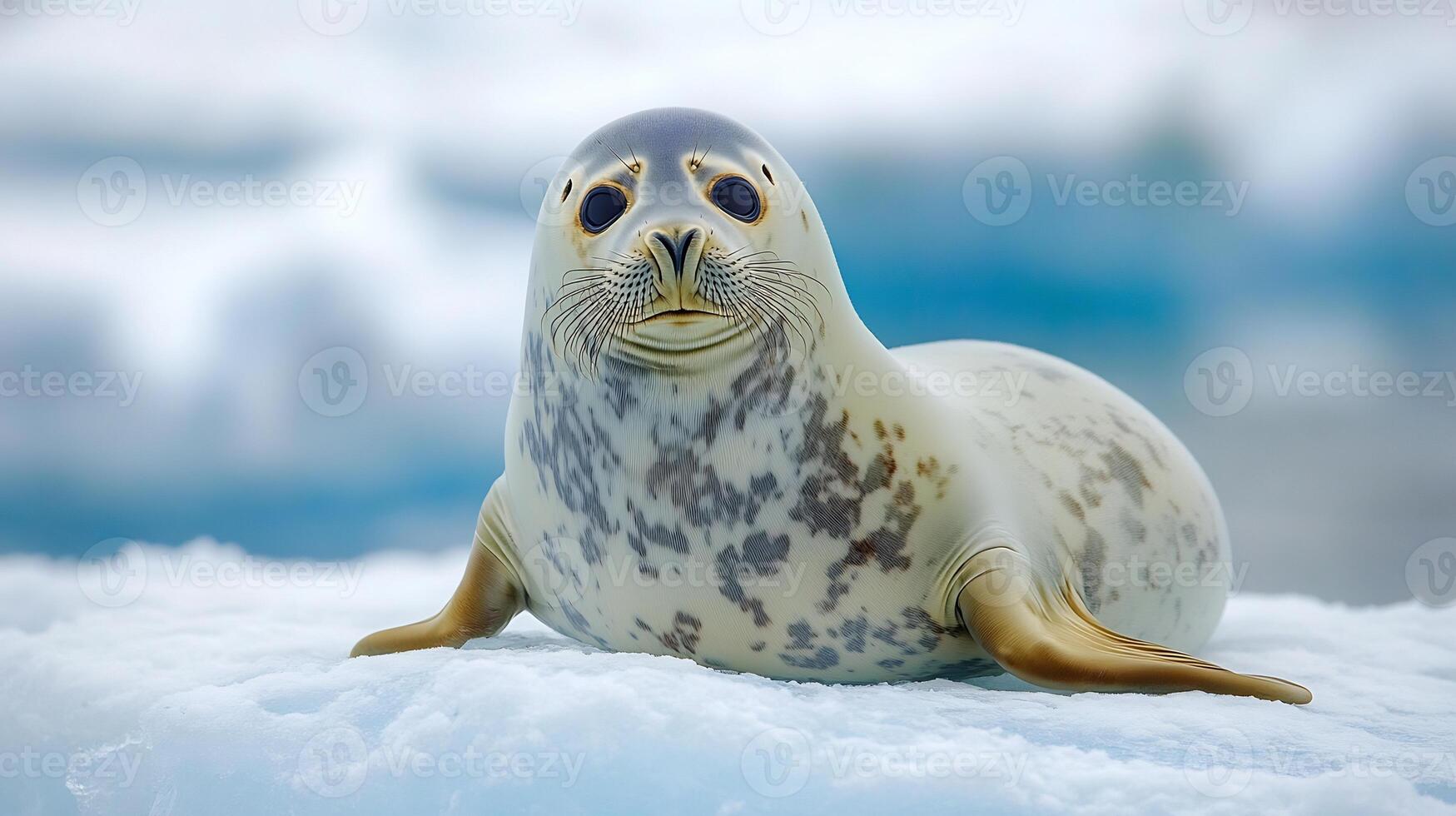 Hooded Seal Cystophora cristata phylum Chordata class Mammalia order Carnivora family Phocidae resting an Arctic ice floe its smooth body glowing under the polar sun surrounded by icy waters photo