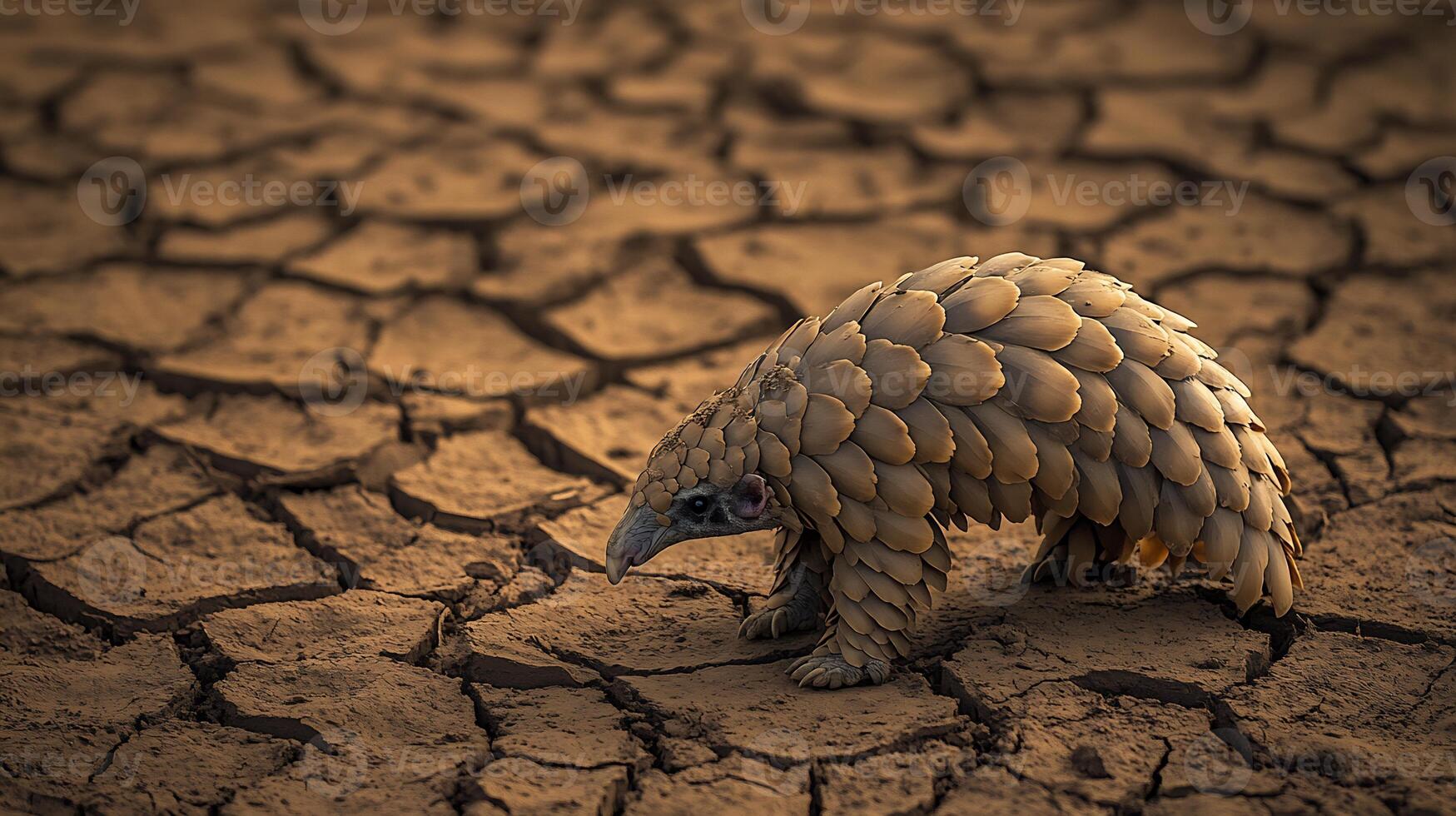 Pangolin Smutsia temminckii phylum Chordata class Mammalia order Pholidota family Manidae cautiously walking through cracked savanna soil armored scale catching sunlight highlighting unique adaptation photo