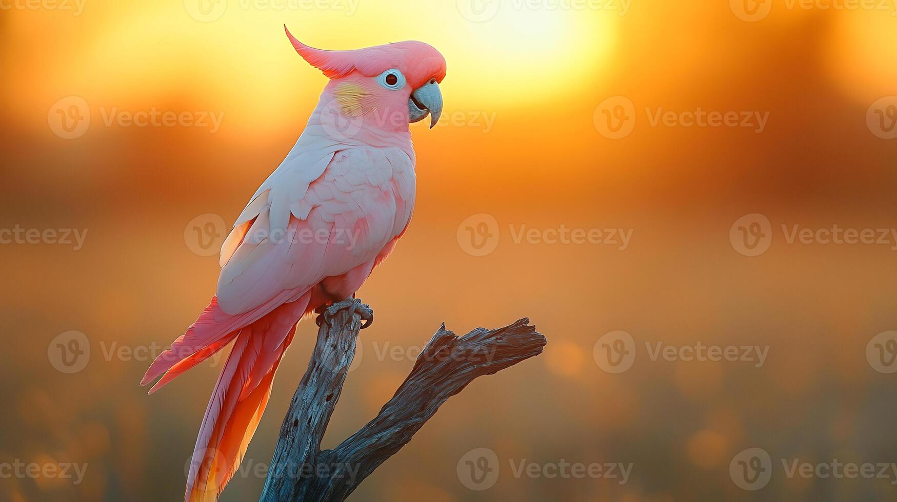 Pink Cockatoo Cacatua leadbeateri phylum Chordata class Aves order Psittaciformes family Cacatuidae perched a branch in the Australian outback its feathers glowing under a vibrant desert sunset photo