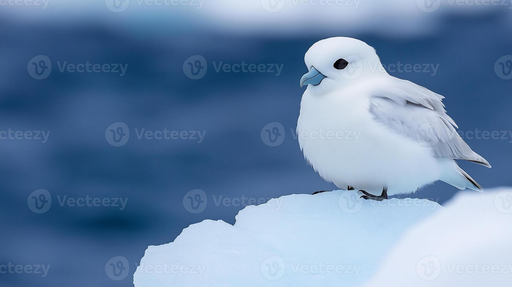 Snow Petrel Pagodroma nivea phylum Chordata class Aves order Procellariiformes family Procellariidae perched an iceberg edge its white feathers glowing against the deep blue ocean photo