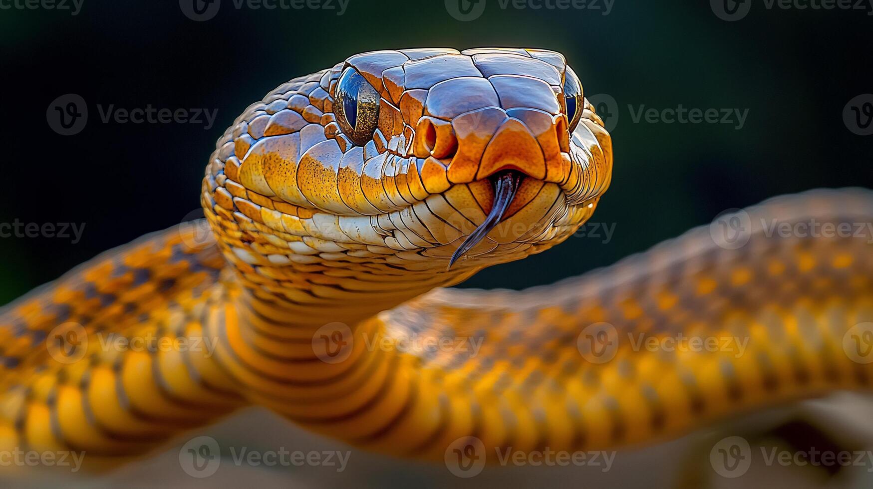 Indian Cobra Naja naja phylum Chordata class Reptilia order Squamata family Elapidae rising a farmer's field at dawn its hood spread wide as sunlight highlights intricate scale patterns photo