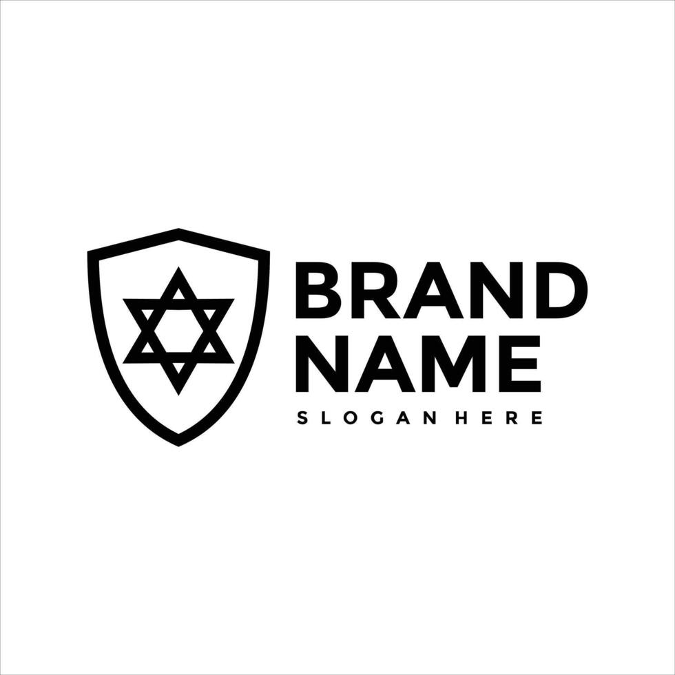 shield with Star David, Judaism symbol, Six pointed geometric star shield logo design vector