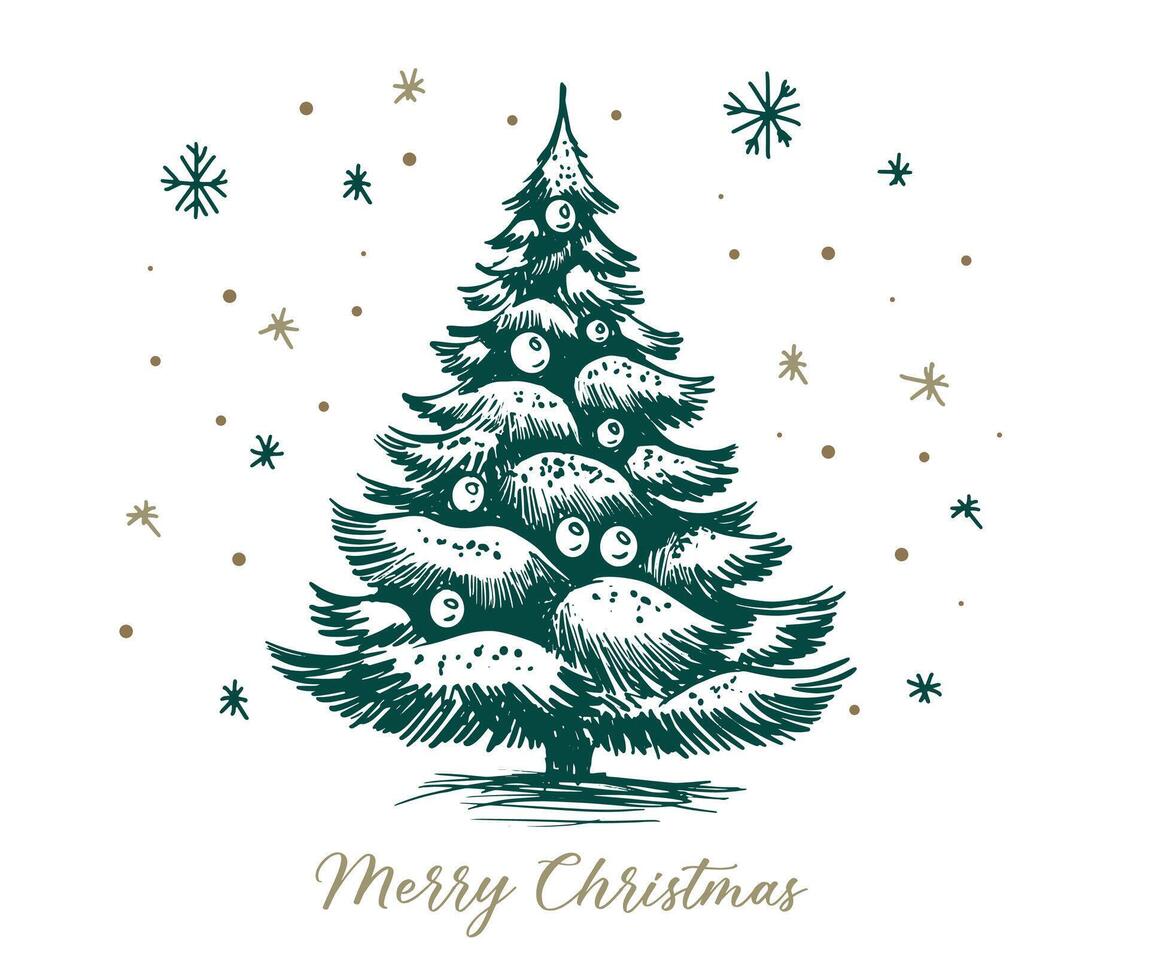 Christmas tree on white. New Year set. Hand drawn illustration. vector