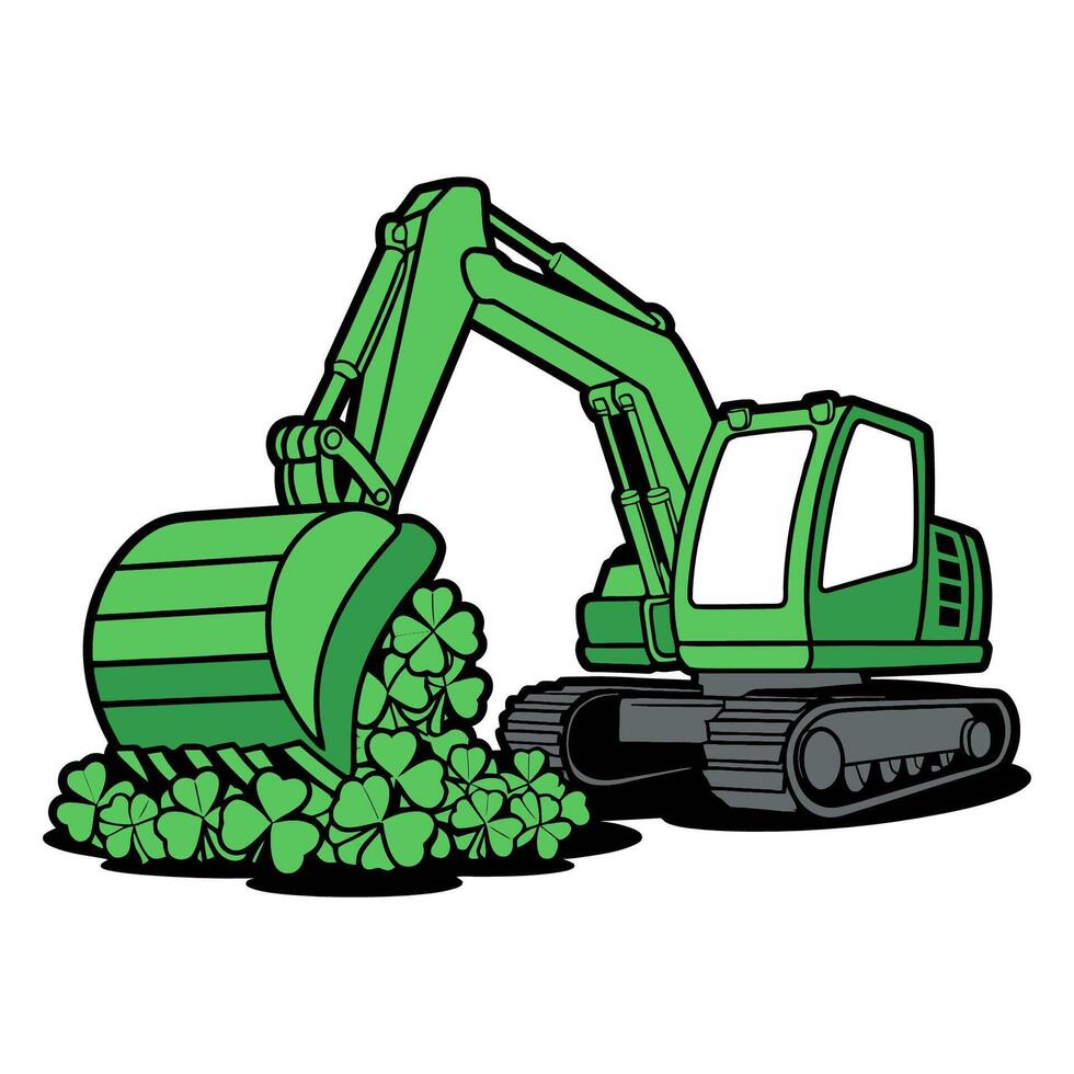 Green Excavator with Shamrocks Illustration vector