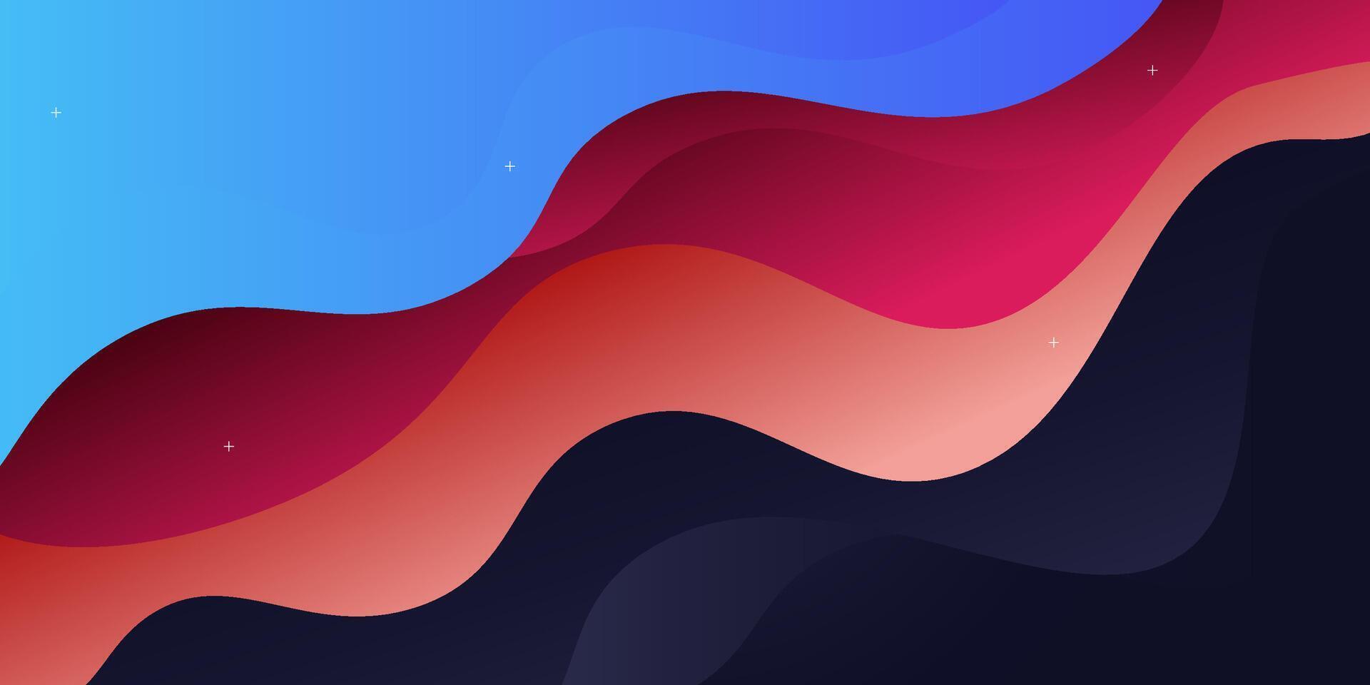 Colorful 3D wave shapes on dark background. Simple blue and pink gradient texture background design. Eps 10 vector
