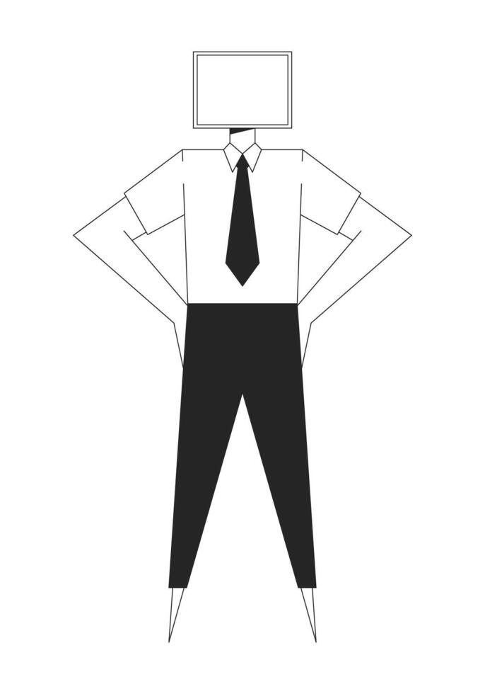 Abstract businessman with square head and tie black and white 2D line character. Workplace identity. Individual businessperson figure isolated outline personage. Monochromatic spot illustration vector