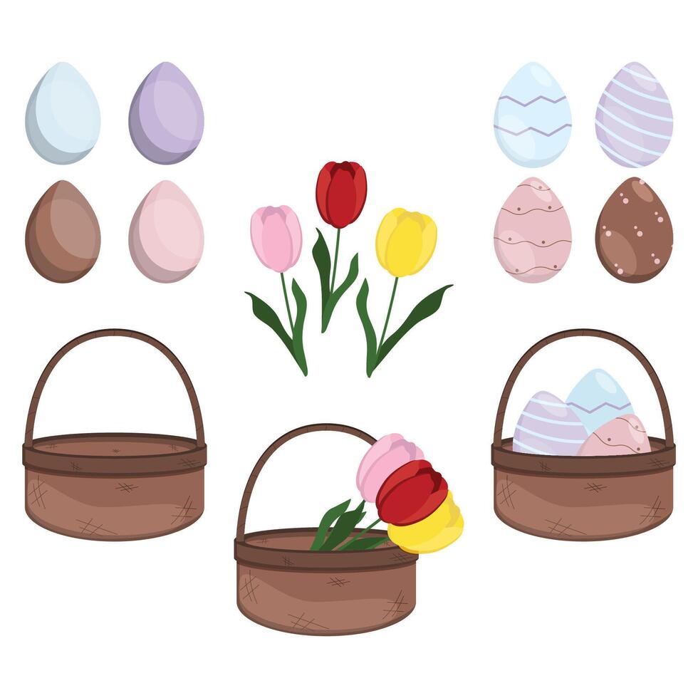 illustration of a set of Easter decorations on a white background. vector