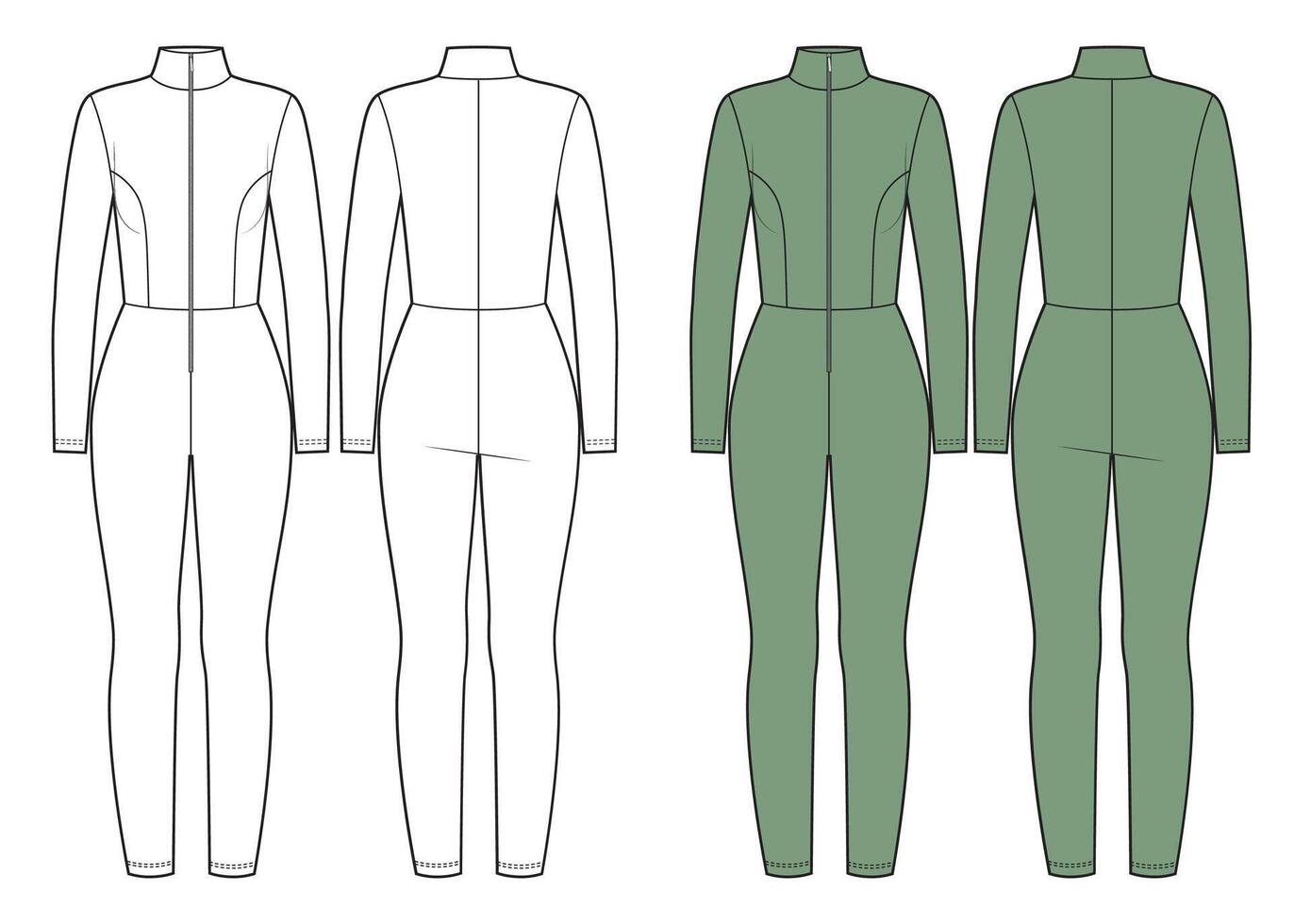 Jersey sport jumpsuit with zipper technical sketch vector