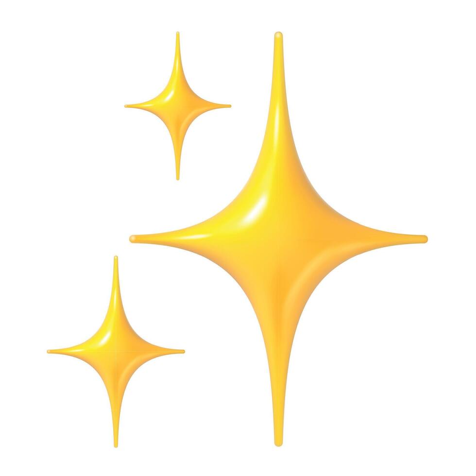 Sparkles emoji. Shining stars 3d realistic render glossy golden icon. Twinkle yellow star symbol for social media message. isolated positive feedback UI sign vector