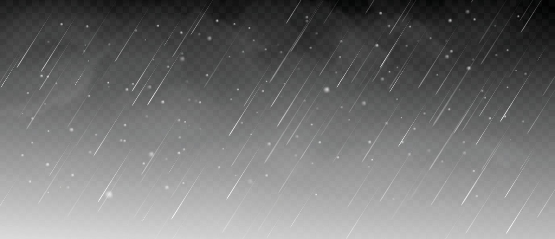 Realistic rain and snow. Raindrops and snowflakes, snowy storm with rain. Downpour, hail rainy autumn and winter weather. isolated rainfall texture vector