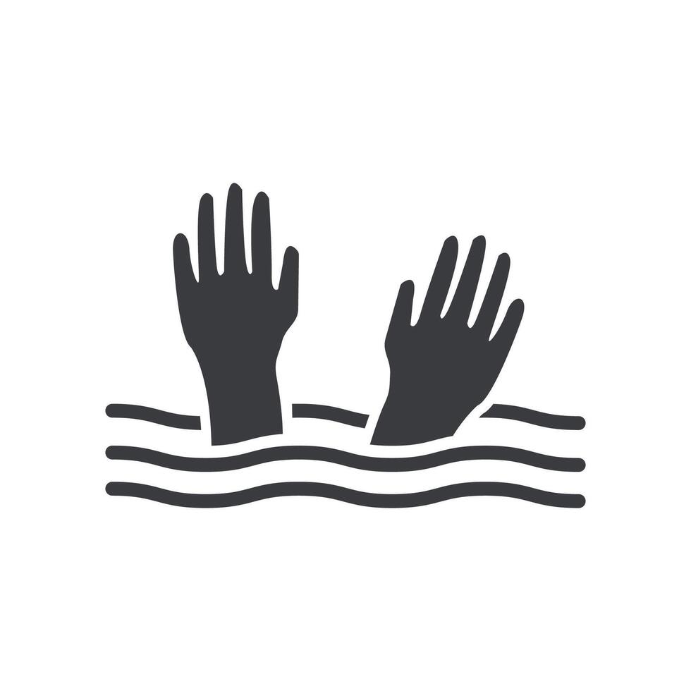 Flat design illustration of a person drowning in water, drifting, waving for help. vector