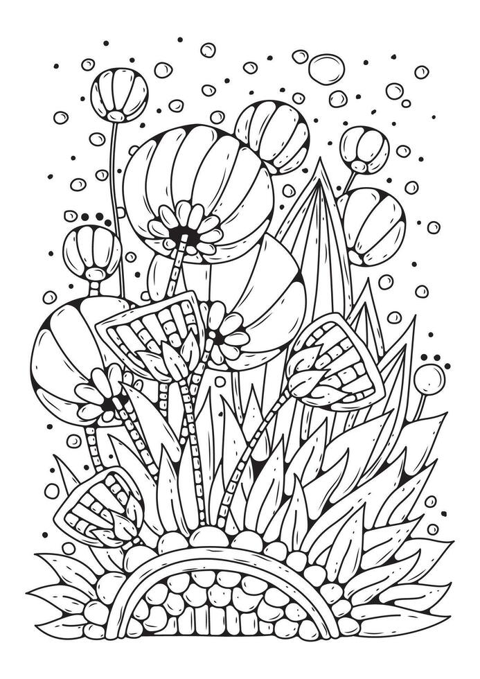 Black and white background with flowers for coloring. vector