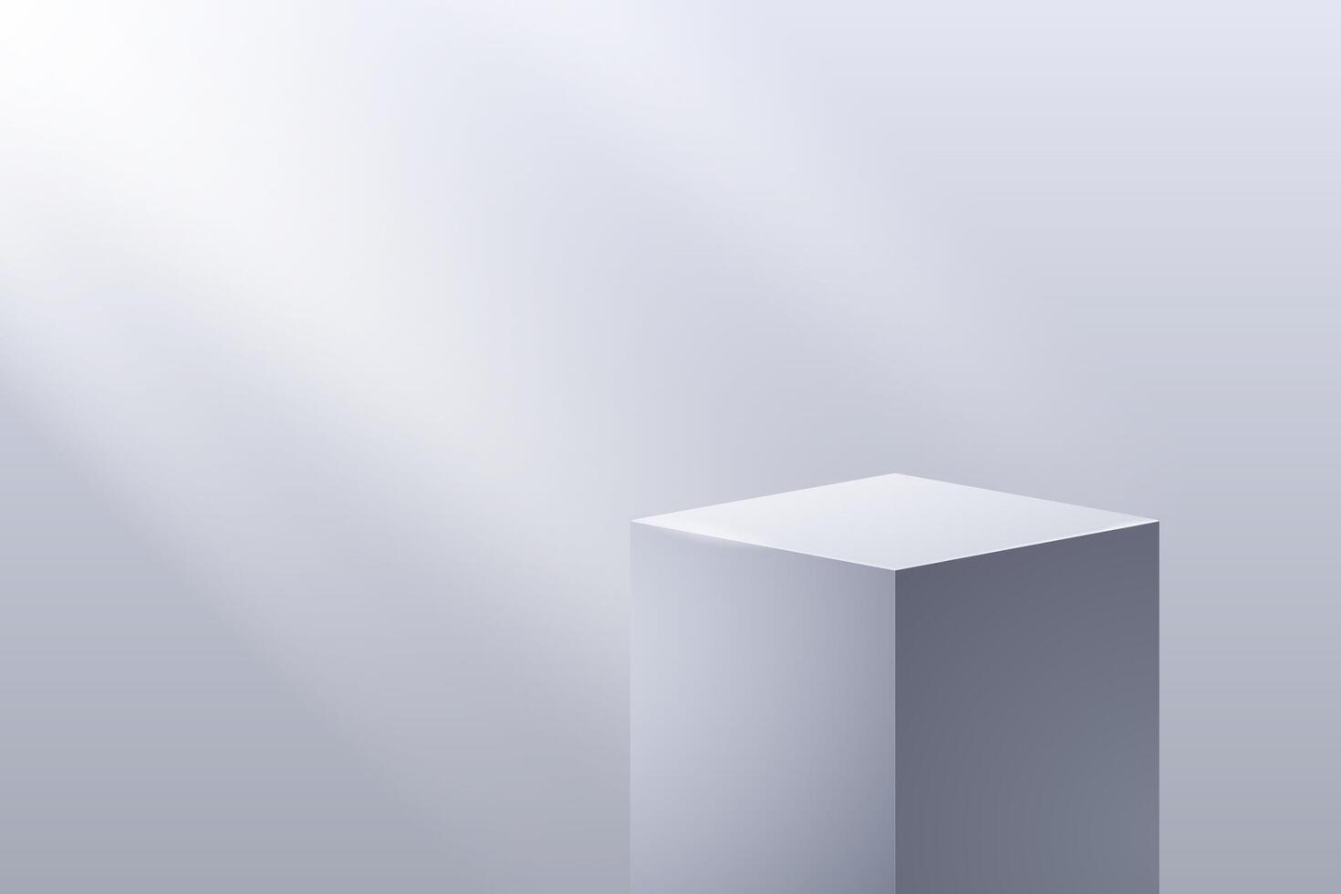 Modern cube podium pedestal for product presentation on empty minimalist studio background with sunlight from window. vector
