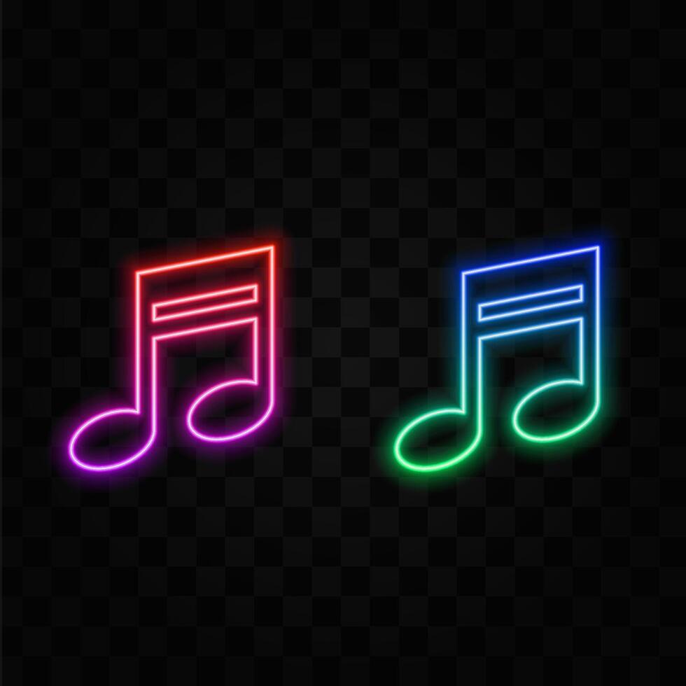 Blue neon light music icon. Blue neon single musical note icon. Music notes icon set, Musical key signs. neon note isolated on black background. neon style. vector