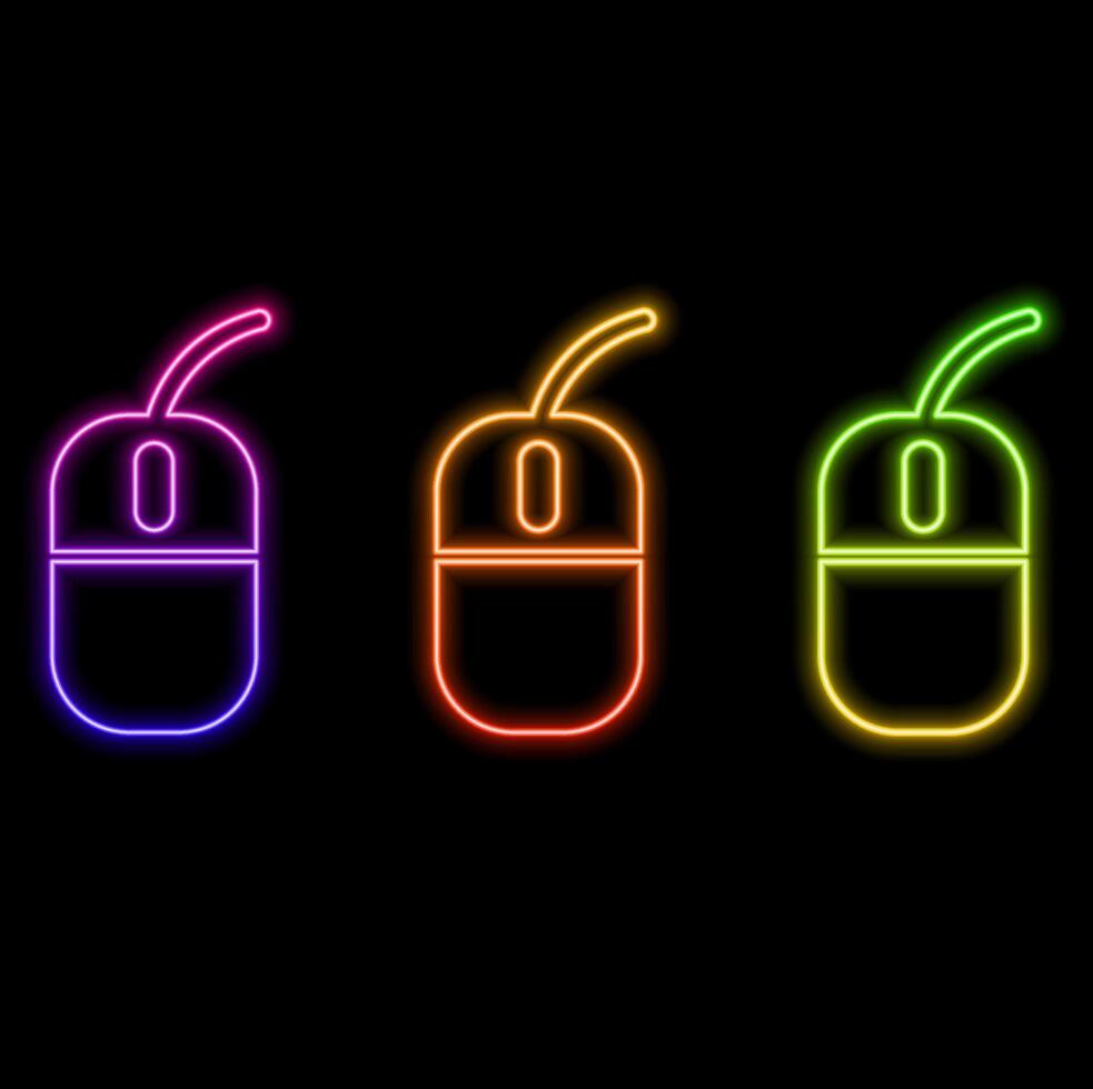 Computer mouse neon sign. Shiny computer hardware icon. illustration for design. Office concept. vector