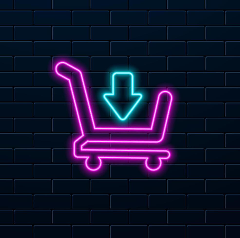 Buy shopping cart mall neon icon. Neon blue, yellow illustration, set of red icons. vector