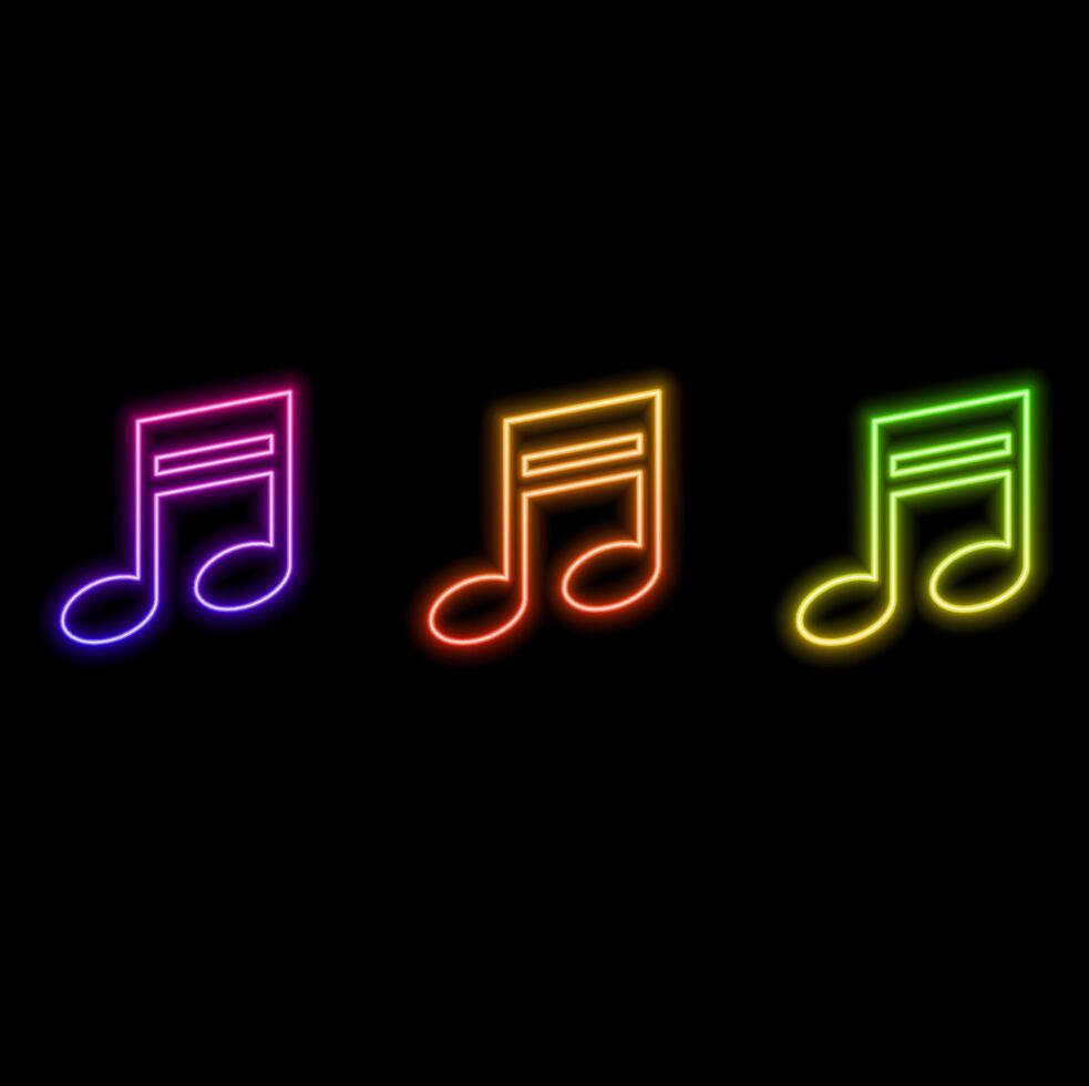 Neon music note symbol on black background vector