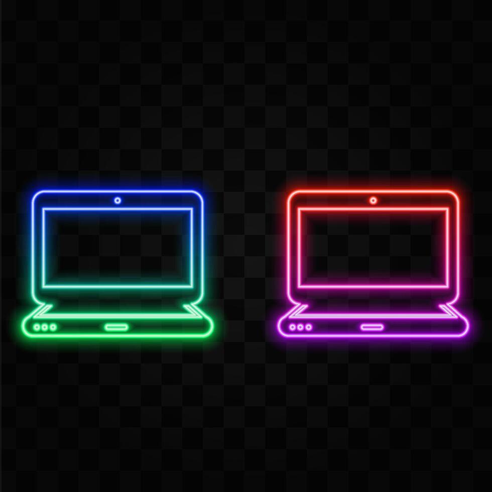 Desktop, desktop. Blue and yellow neon icon. Transparent background vector