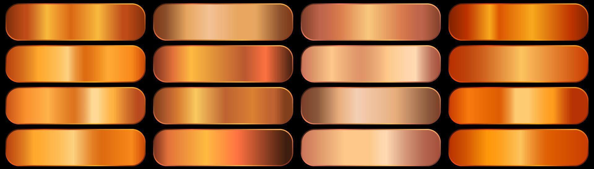 Orange metallic gradient collection. Holographic foil texture, bronze gradation. vector