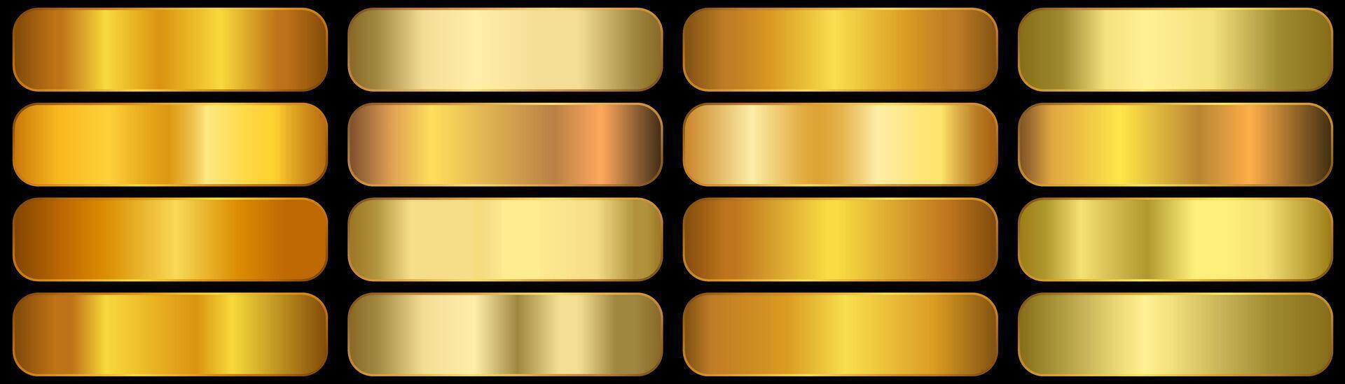 set of gold gradients. Collection of golden squares. golden metal palette. vector