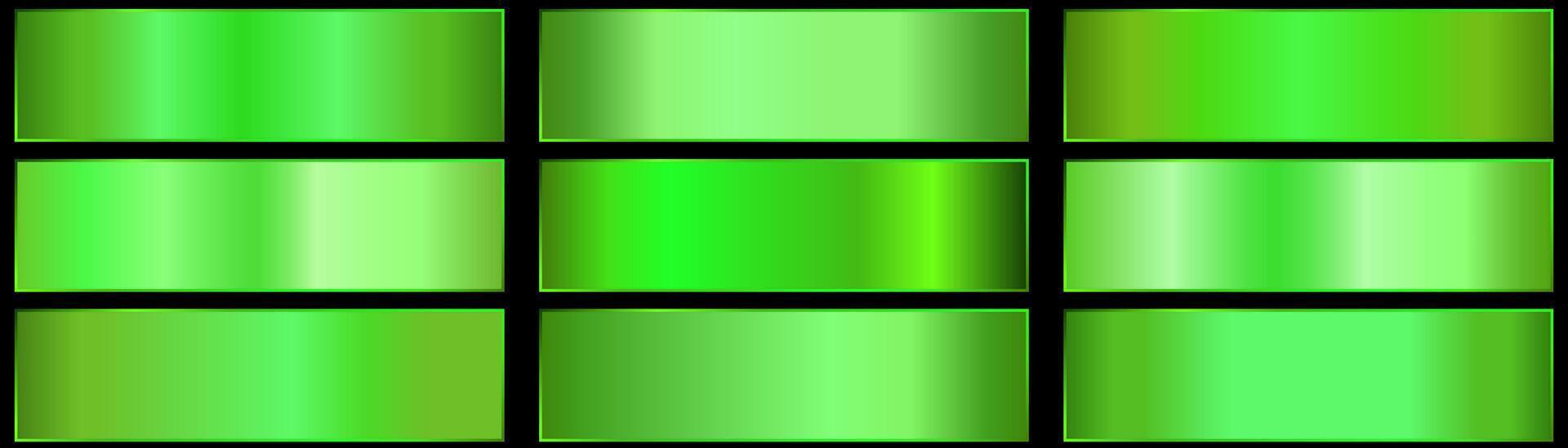 metallic neon green chrome gradient colorful palettes. Holographic background cores sample template for banner, screen, mobile, label, web. Metallic color gradient design vector