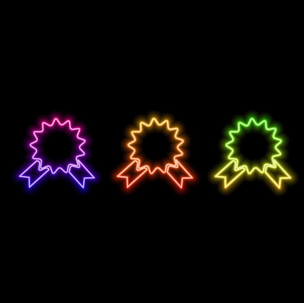 Neon medal icon. Bright neon sign, medallion vector