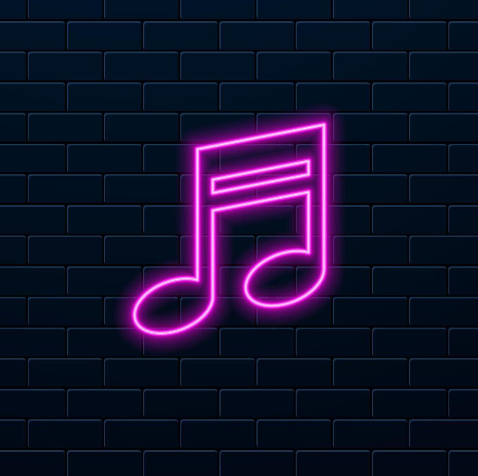 Glowing neon line Music note, tone icon isolated on black background. Colorful outline concept. vector