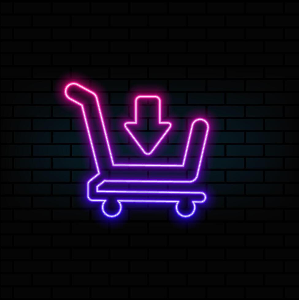 Glowing neon line Add to shopping cart icon isolated on black background. Online shopping concept. Delivery service sign. Supermarket basket symbol. Colorful outline concept. vector