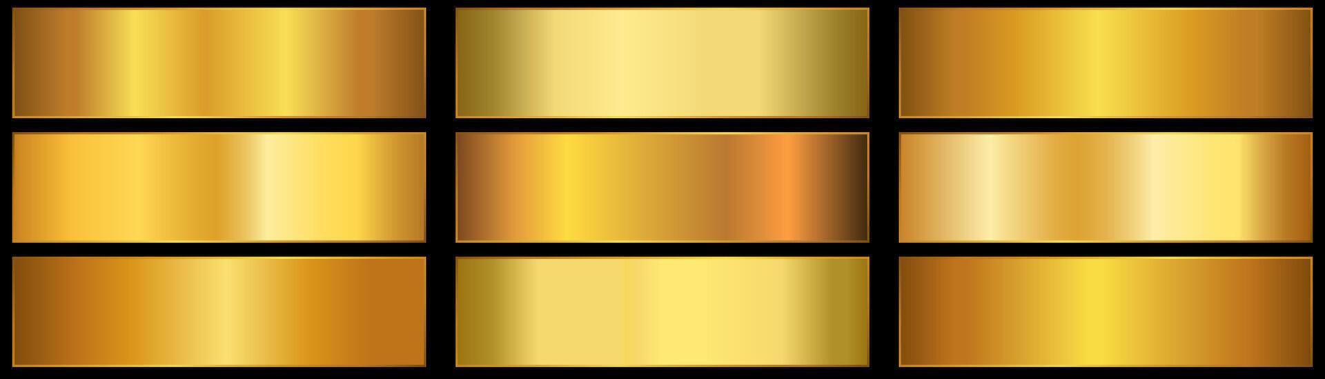 Premium royal gold gradients swatch palette design set. golden metal gradient. vector