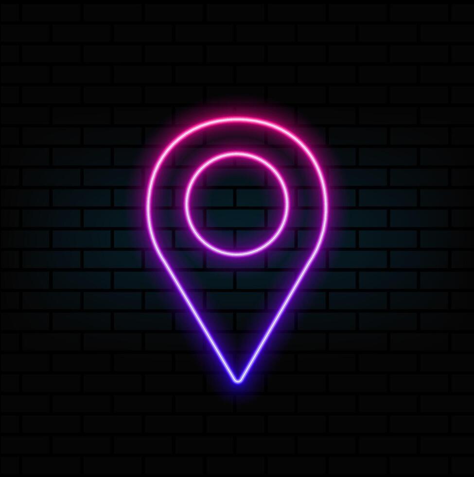 Map pointer with glowing glowing futuristic blue neon lights on black background vector