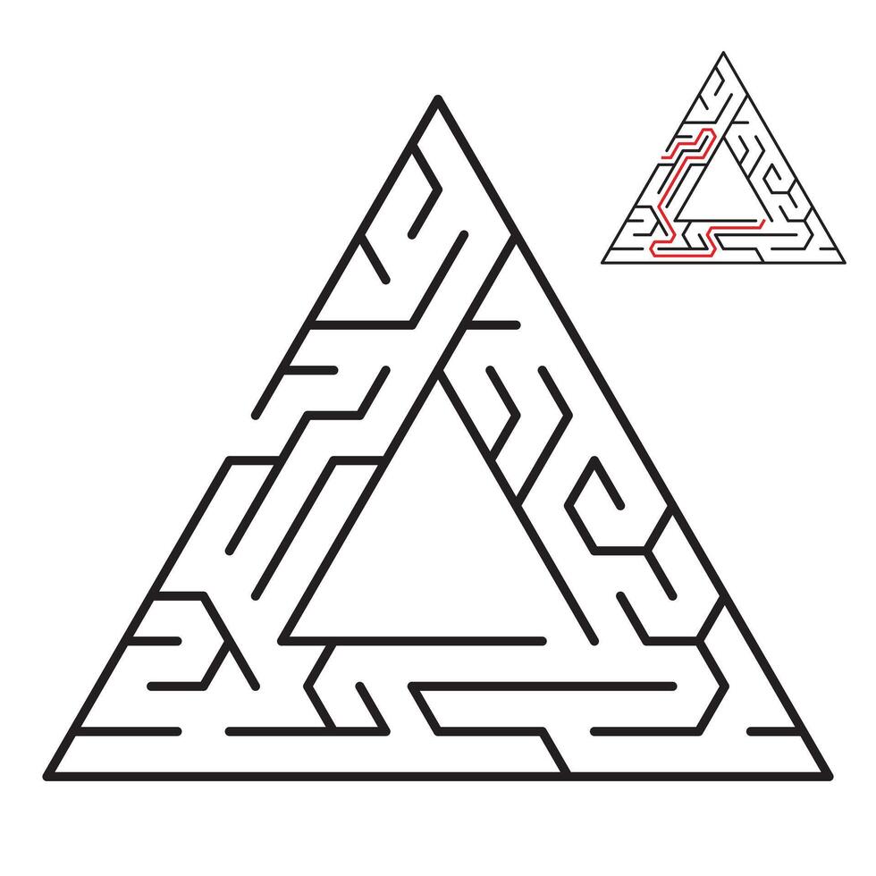 a maze with a triangle in the middle and a red line vector