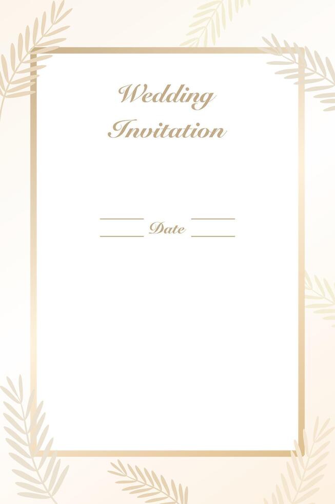 Beautiful wedding invitation card on light beige color. Natural leaves. Copy space. vector