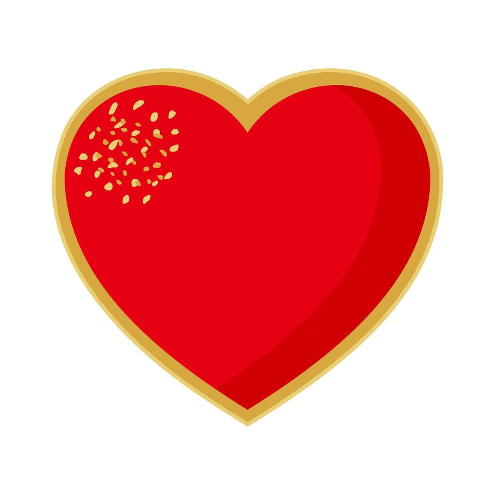 Red heart with gold outline isolated on white background. vector
