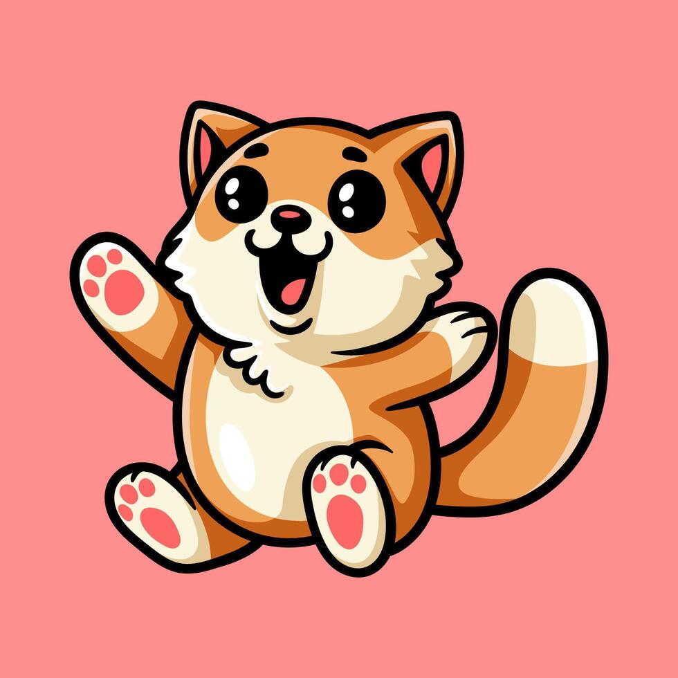 fun cute fat cat waving up cartoon colored character isolated drawing line art style sketch classic vintage design illustration vector