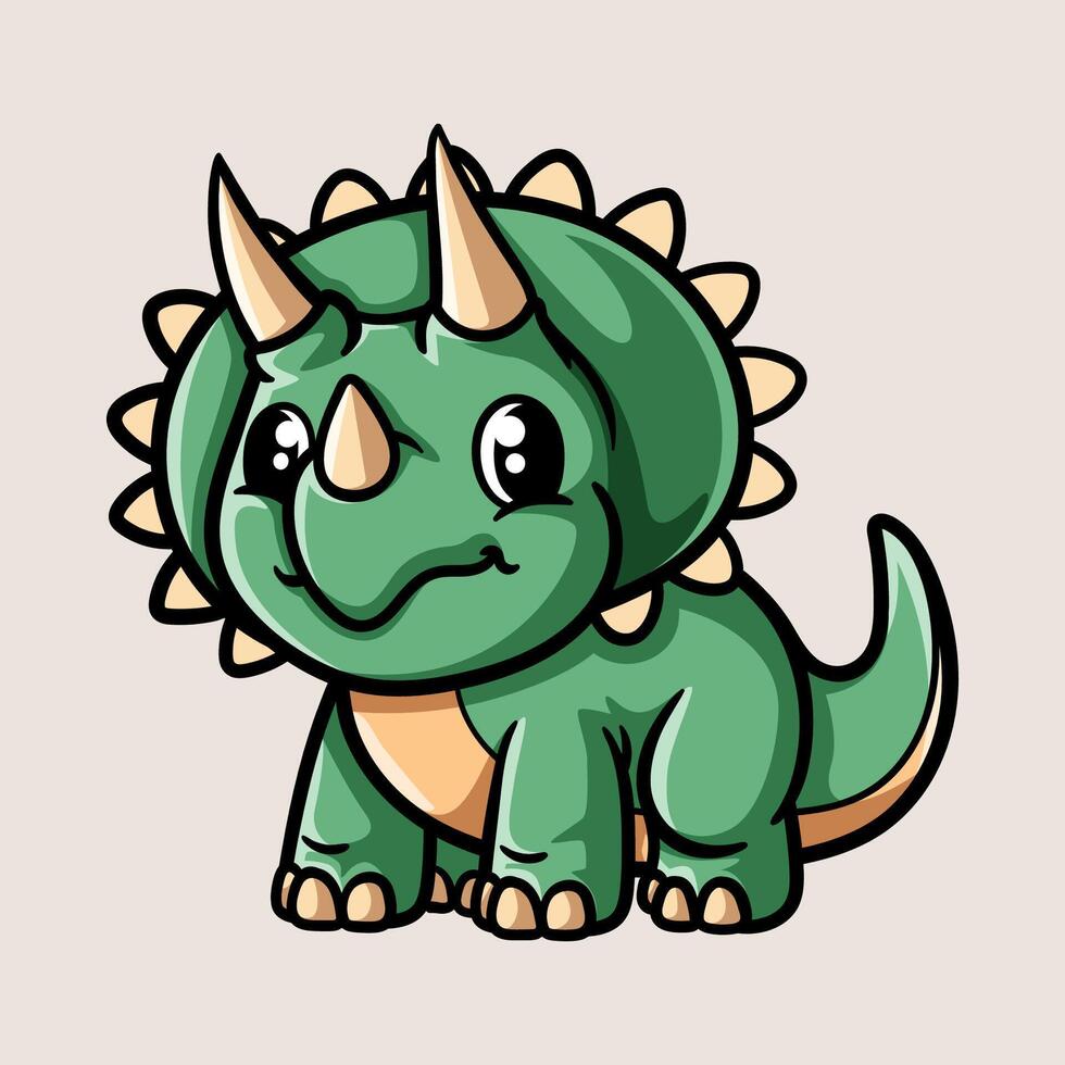 fun cute triceratops cartoon colored character isolated drawing line art style sketch classic vintage design illustration vector