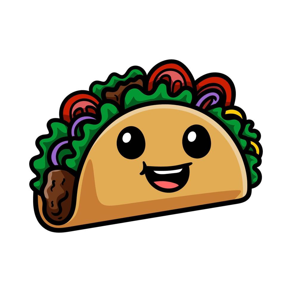 fun happy smiling taco cartoon colored character isolated drawing line art style sketch classic vintage design illustration vector